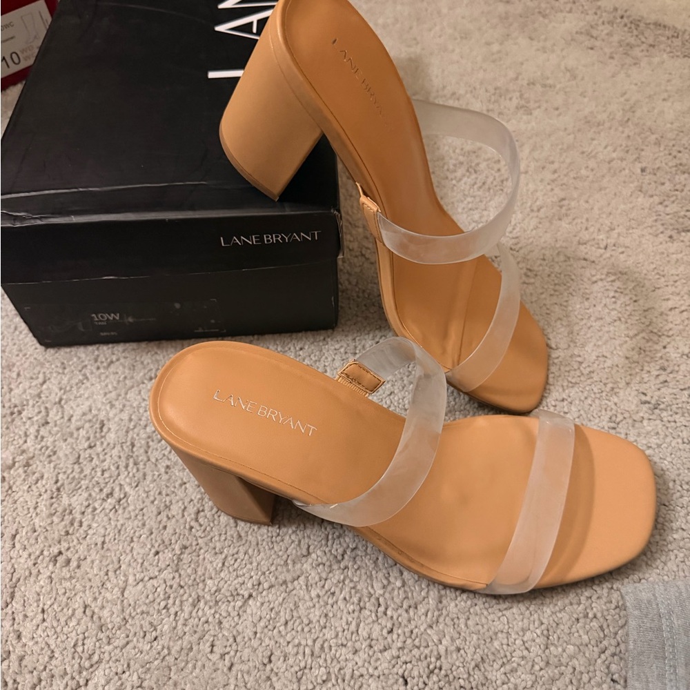 Lane Bryant Clear Strap Tan Heels size 10w NEVER WORN